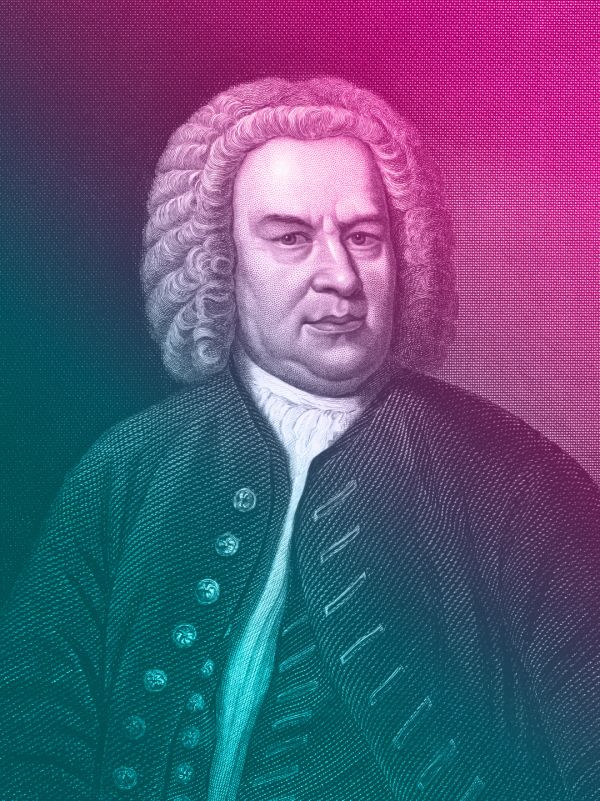 Bach in portrait with magenta overlay