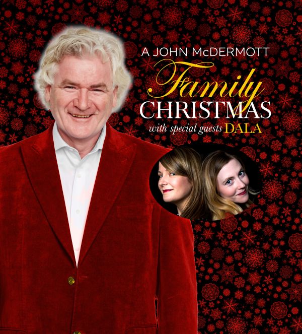 John McDermott Family Christmas with Special Guest DALA John McDermott on a holiday background