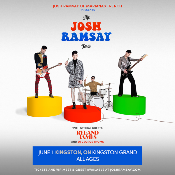 The Josh Ramsay Show Josh Ramsay and band on colourful blocks, stage risers on a white background