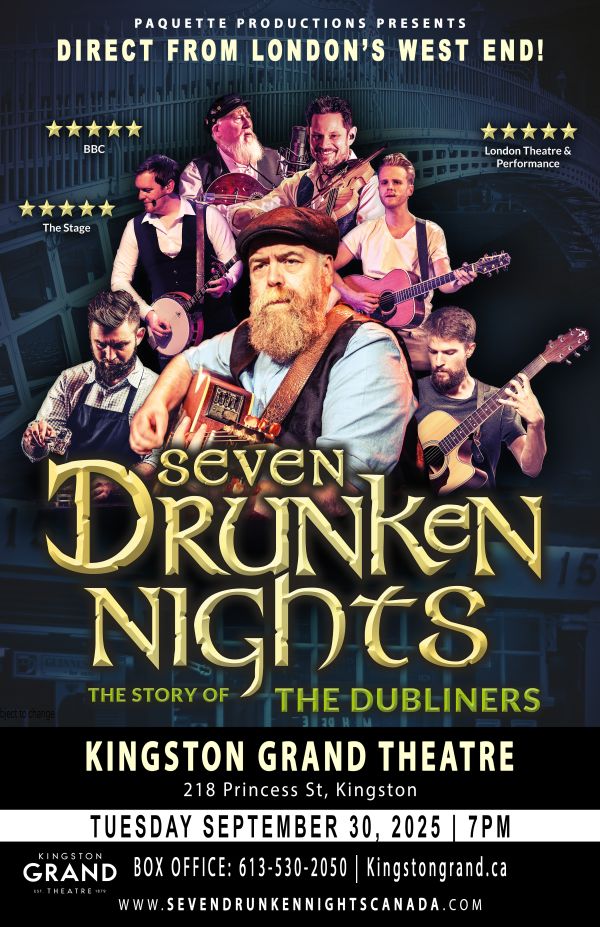 Text of title of show with Irish muscians behind