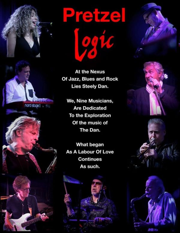 performers along sides and text in the middle