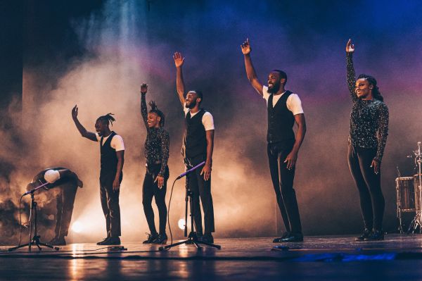 Dancers performing Step Afrika! on stage