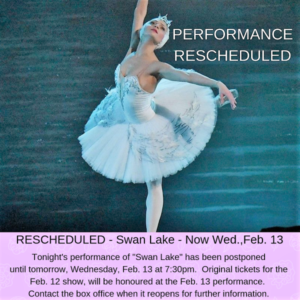 Performance postponed to Wed Feb. 13 at 7:30pm Performance postponed to Wed Feb. 13 at 7:30pm