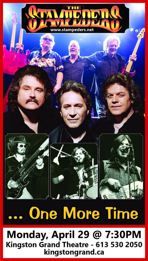 Stampeder performancers, then and now with older photo in front and a current age photo in the background