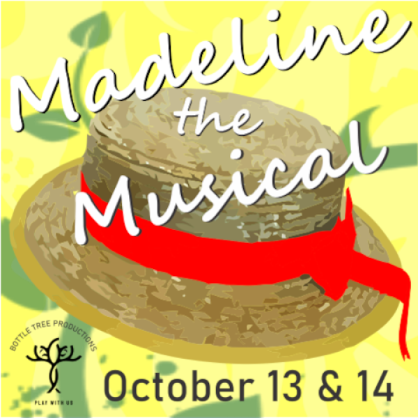 Madeline's iconic straw hat with a red ribbon on a yellow background